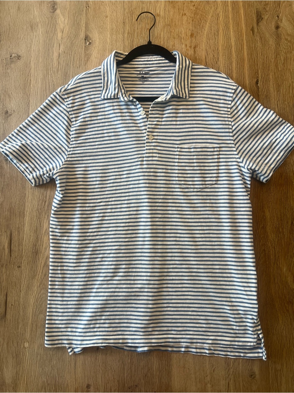 J.Crew Men’s Blue & White Striped Slub Cotton Polo Shirt Size L